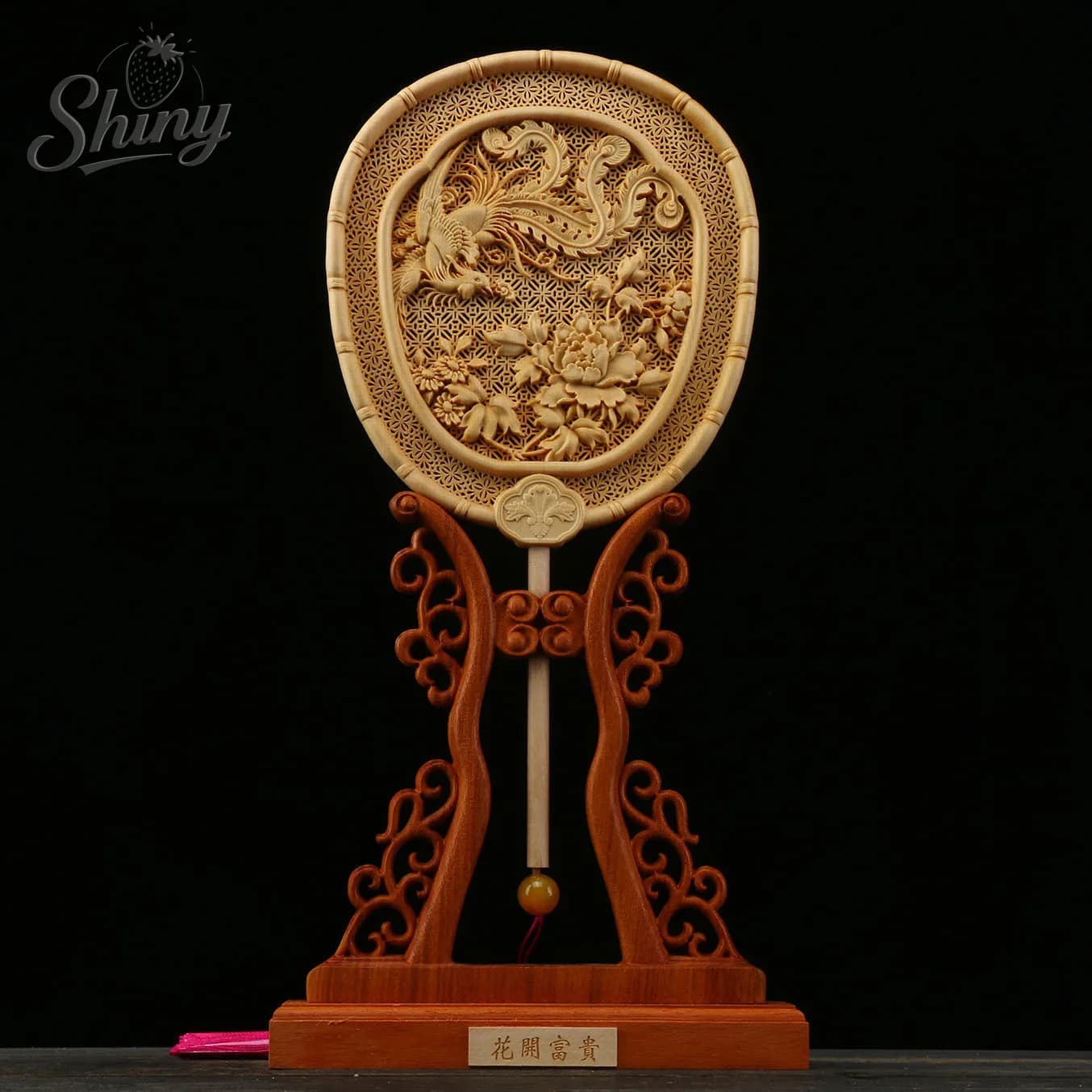 Wood Carving Dragon and Phoenix Round Carving Art Statue Mascot High Quality Home Room, Office Decoration Accessories