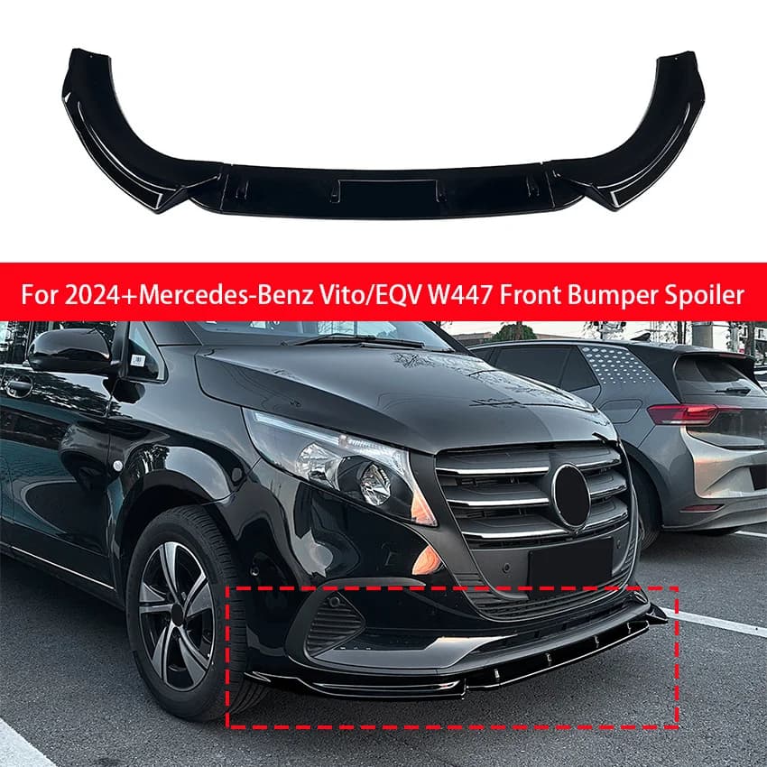 For 2024 2025 Mercedes Benz V-Class W447 Vito/EQV Facelift Bodykits Tuning Gloss Black Front Bumper Lip Spoiler Splitter