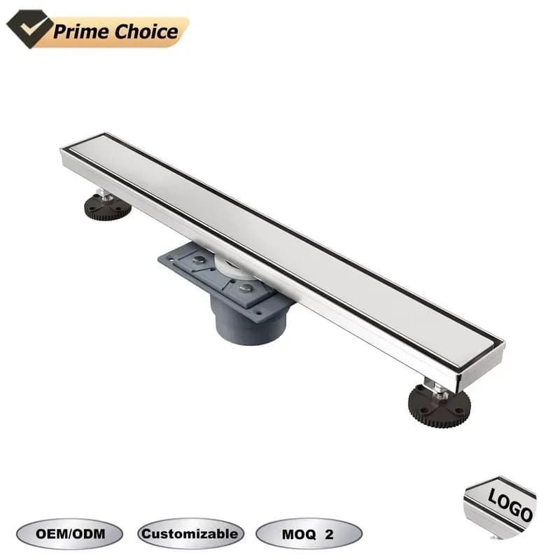 for Modern 304 Stainless Steel Linear Shower Drain with PVC Flange Removable Hair Collector Bathroom Sink Tile Insertion
