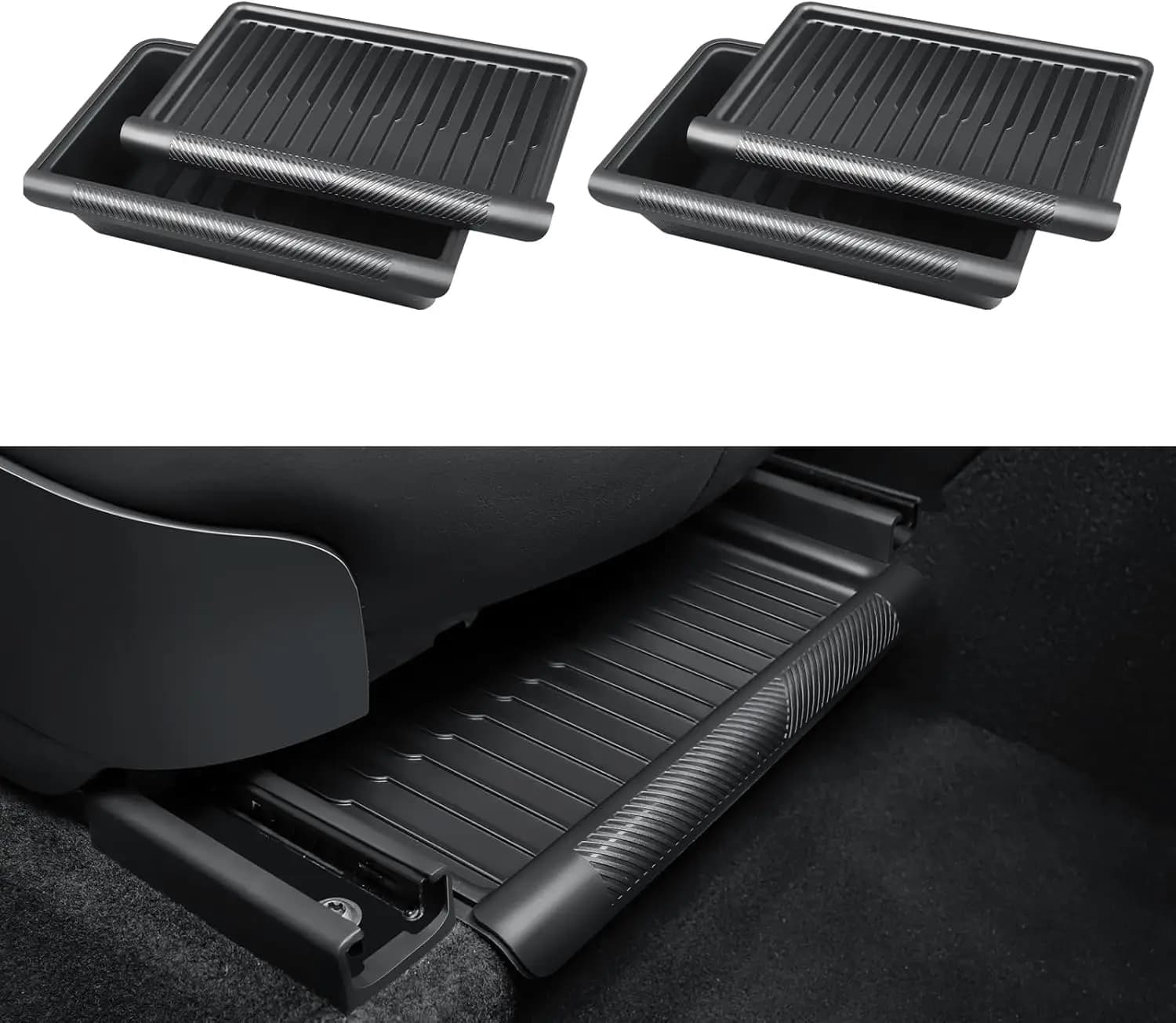 2PCS Under Seat Storage Box TPE Storage Tray Box with Lid for Model Y 2020-2025 Accessories