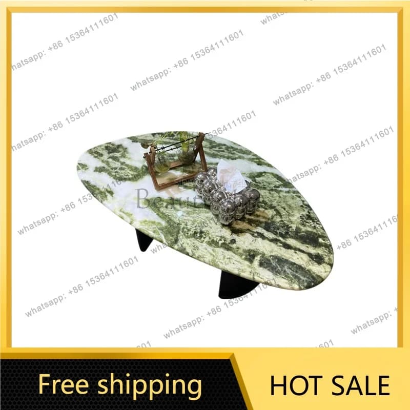 YJ Irish Green Luxury Stone Coffee Table Italian Light Irregular Glacier Green Marble Modern Living Room Tea Table