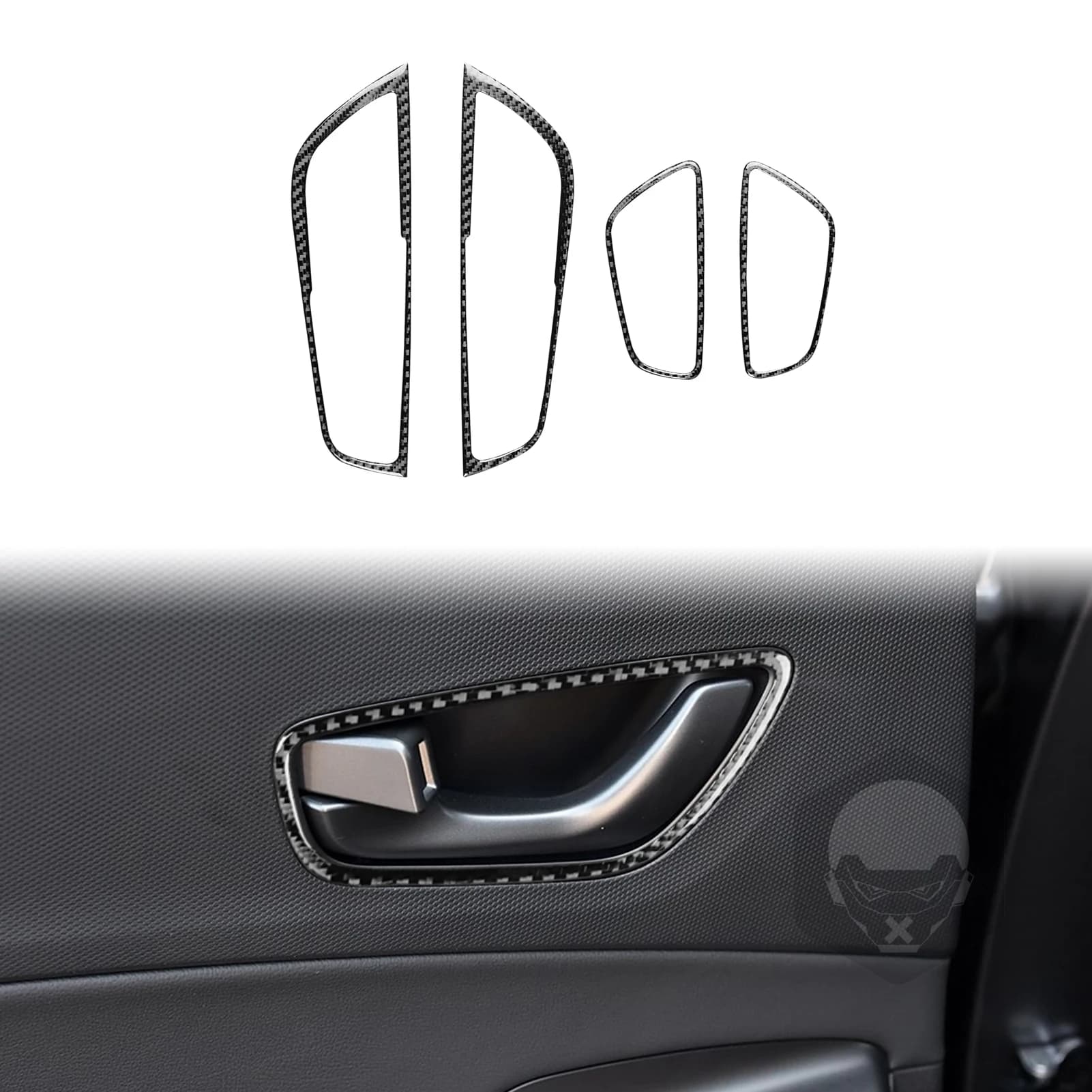 4-piece Set Carbon Fiber Car Accessories Door Handles Panel Frames Decorative Interior Stickers FOR Hyundai Kona 2018-2023