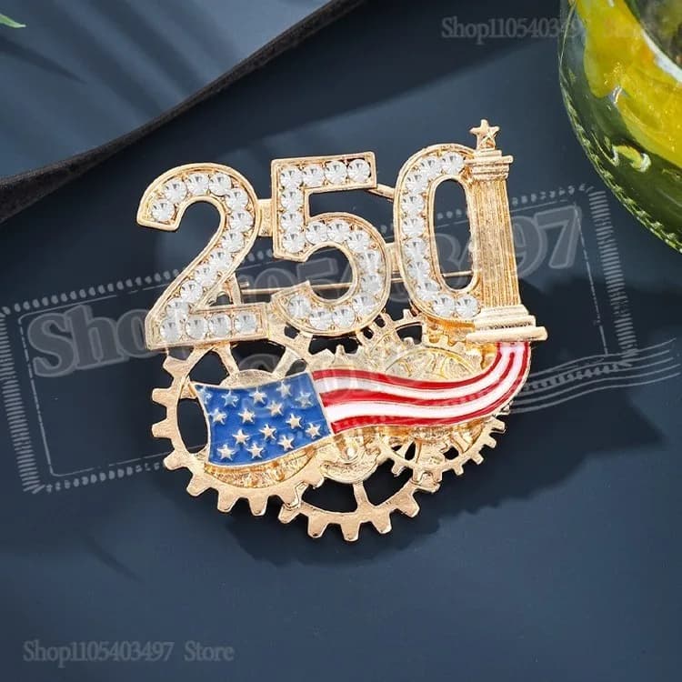 2026 American 250th Anniversary Gear Brooch Patriotic Flag Enamel Pin for Collectors