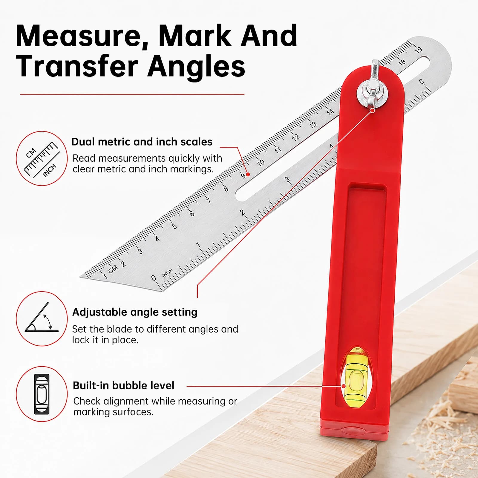 Stainless Steel Ruler Dual Scale Angle Ruler for Carpenter Woodworking Tools Spirit Level Multi Sliding T Bevel Angle Finder