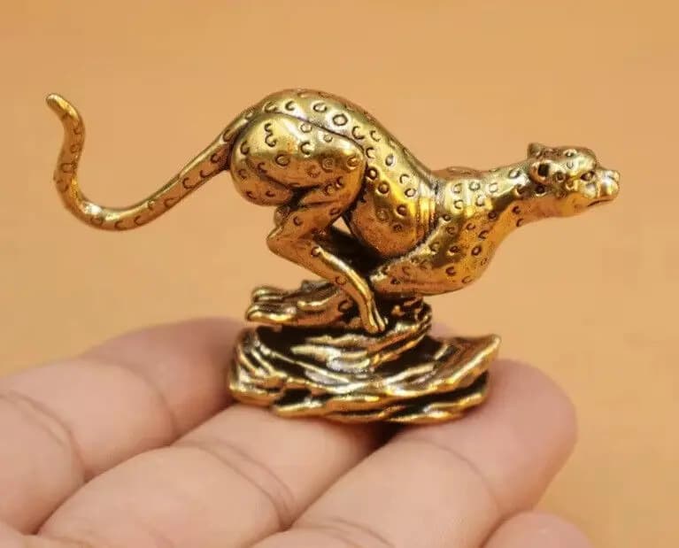 Brass Cheetah Tiger Figurine Small Animal Statue Office Home Decoration Toy Gift