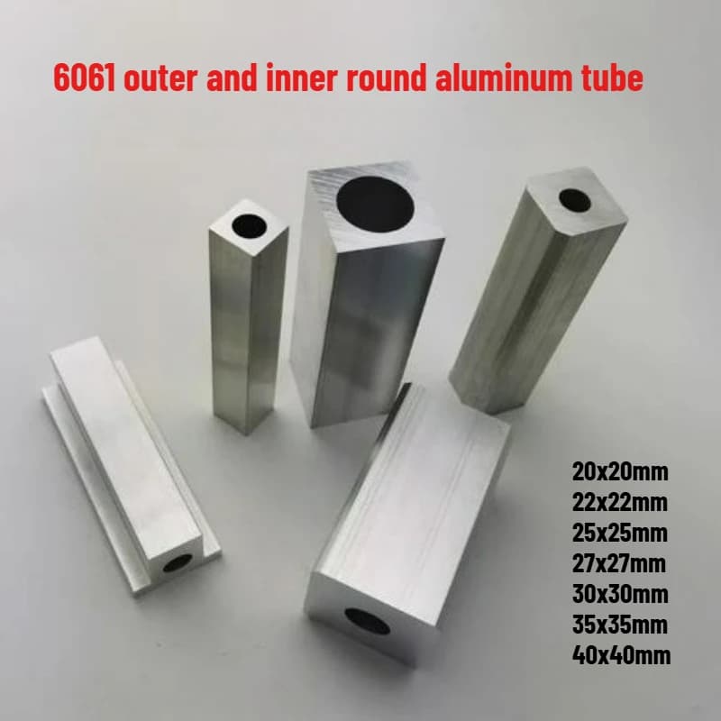 1pcs Square Outside Aluminum Tube Aluminum Tube with Square Outside and Round Inside 6061AL DIY Material 20x20mm-40x40mm