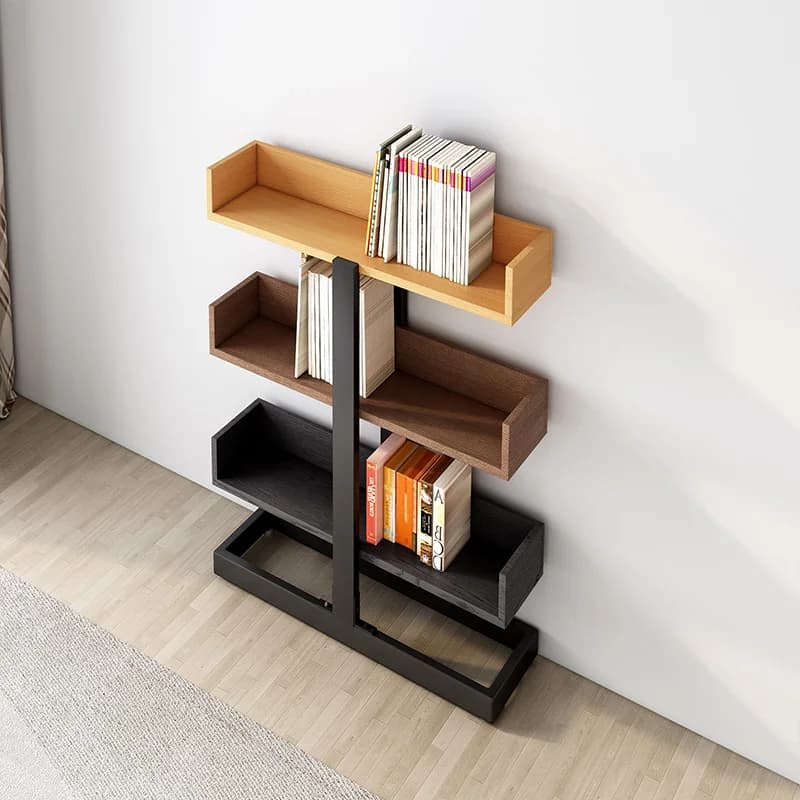 Custom Wood Shelf Storage Rack Living Room Furniture Metal Frame Bookshelf with Wood Shelves for Home