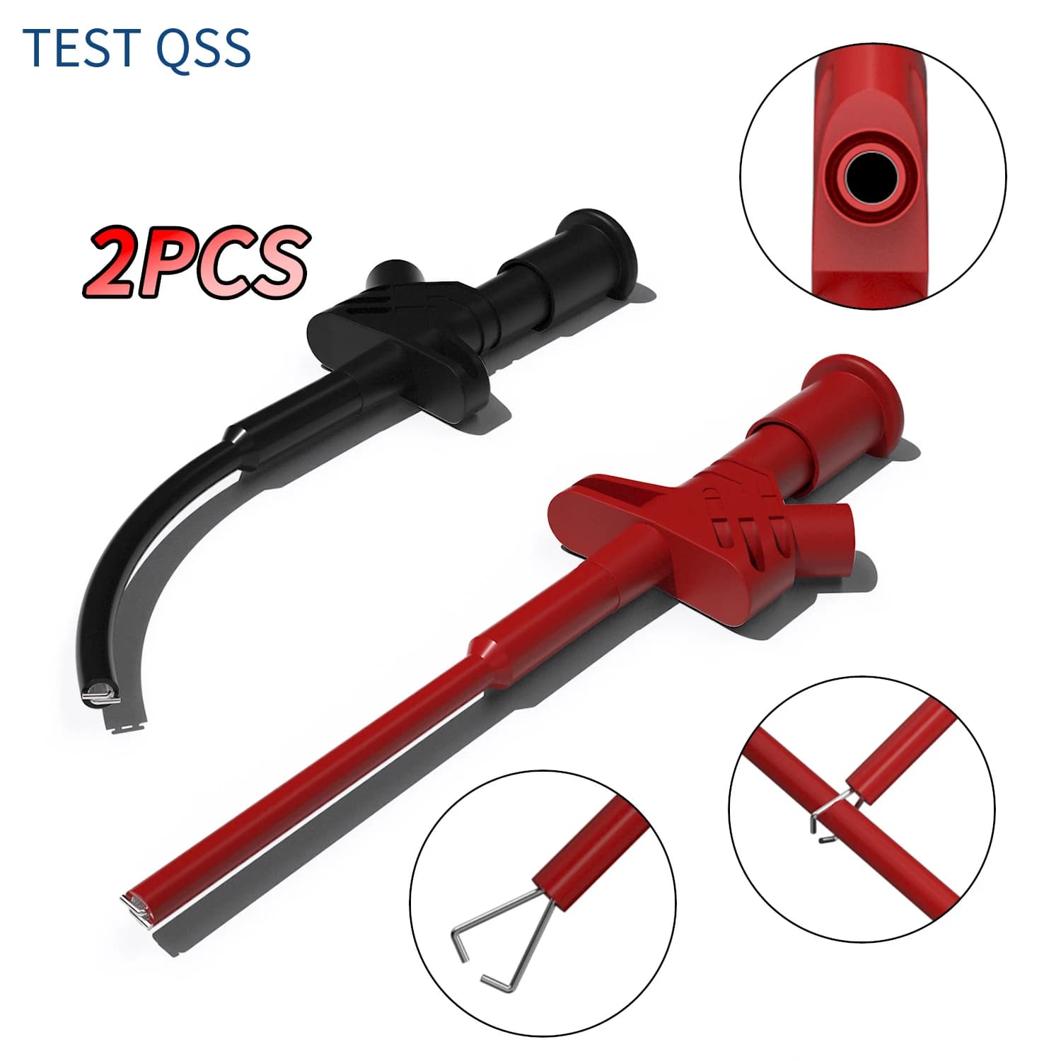 QSS 2PCS Flexible Test Hook Clip Professional IC Test Hook Clip Grabbers Probe Jumper High Voltage for Automobile Repair