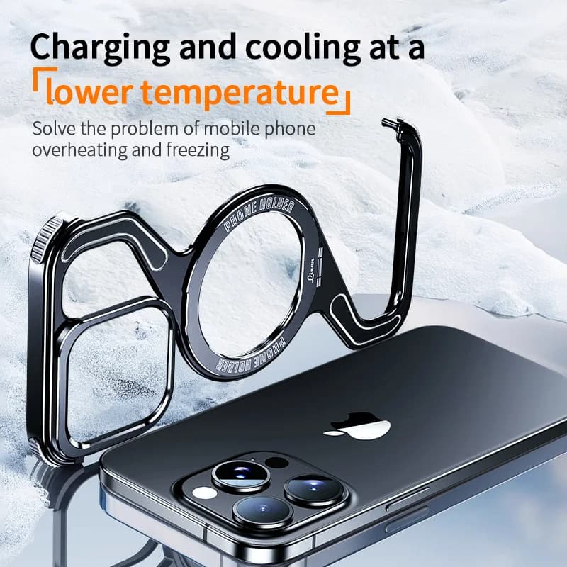 Magnetic Metal Snap-on Phone Case For iPhone 16 13 14 15 17 Pro Max For Magsafe Z Shape Geometry Stand Holder Shockproof Cover