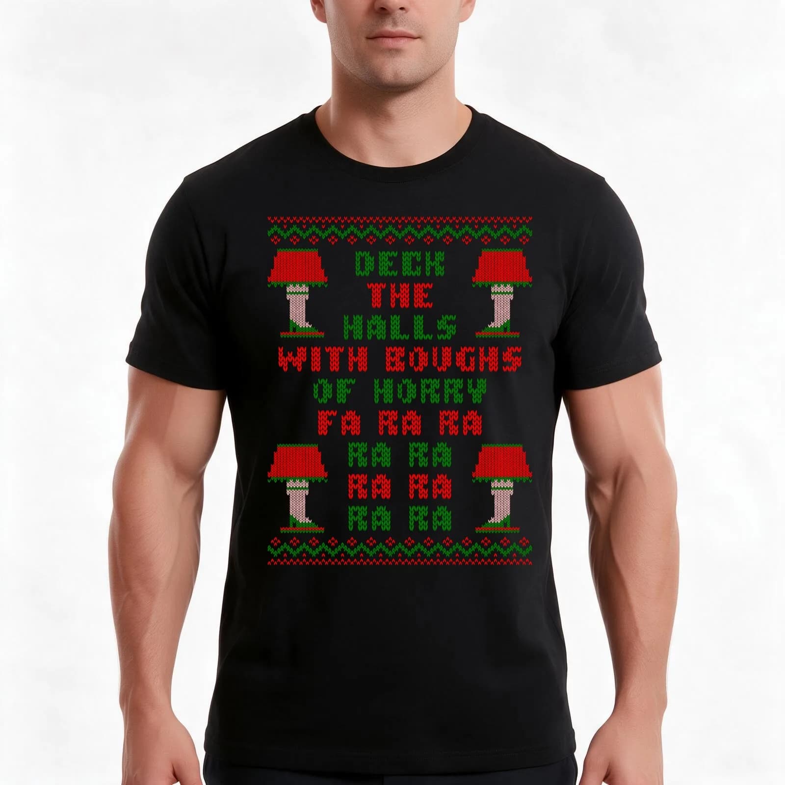 Christmas Story Deck the Halls Ugly Sweater T-Shirt, Summer Casual Cotton Tee, Oversized Streetwear Tops, Vintage Graphic Print