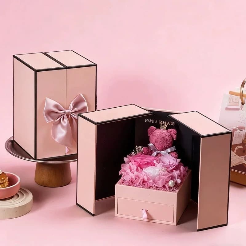 Eternal Flower Gift Box Valentine's Day Gift Sweetheart Bear Double Door Rose Flower Christmas Gift Box Jewelry Box
