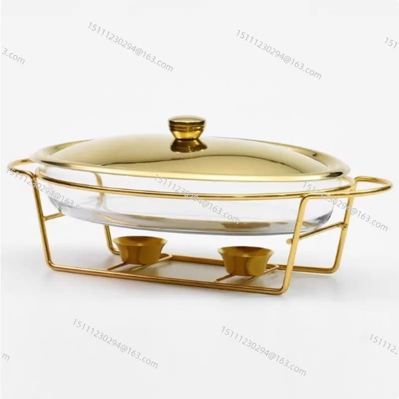 3L Golden/Silver Buffet Chafing Dish - Stainless Steel Warming Tray with Glass Lid & Alcohol Burner