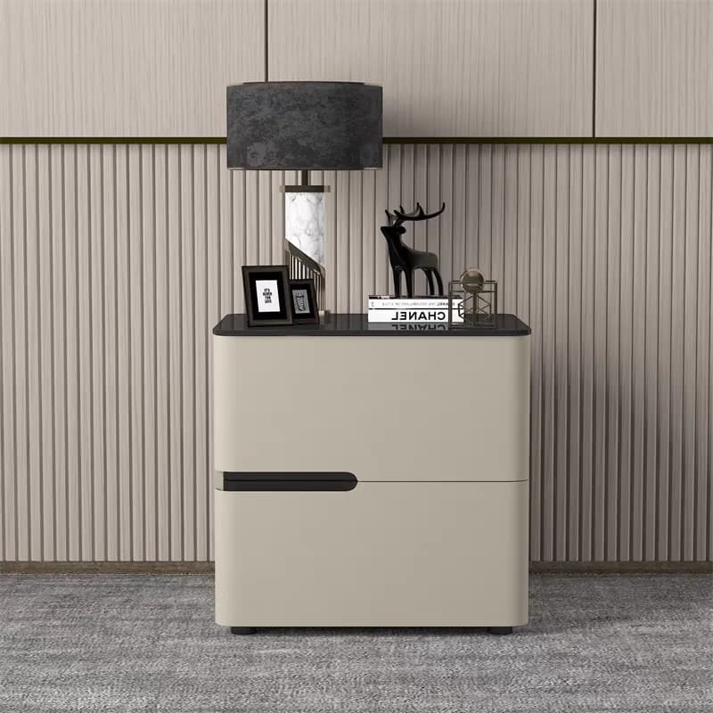 DSA simple light luxury home bedroom leather solid wood bedside table high-end bedside storage bedside storage cabinet