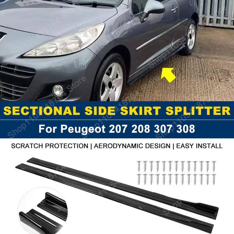 For Peugeot Accessories 107 206 207 208 307 308 2008 3008 Car Side Skirt Extension Splitters Rocker Panel Splitter Cover 8PCs