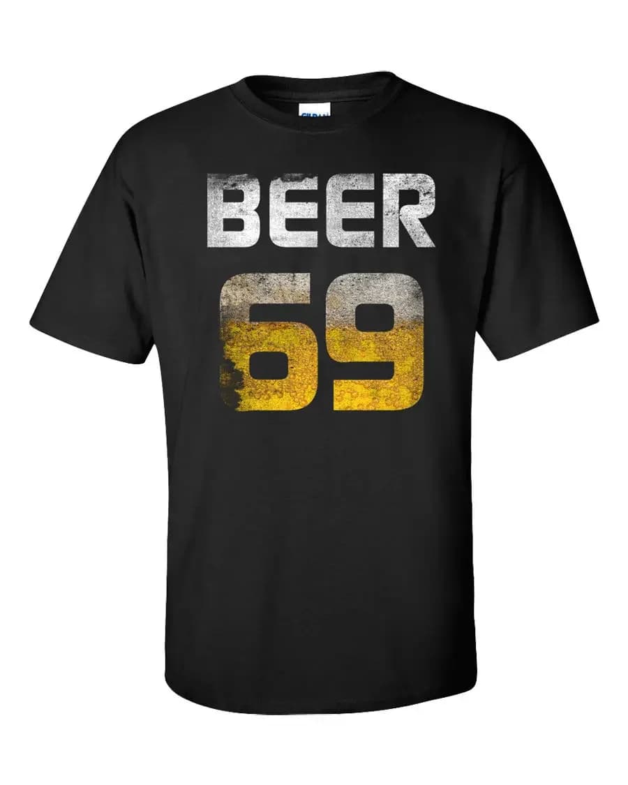 Retro Beer Number 69 Funny Drink Drunk Alcohol T-Shirt 100% Cotton O-Neck Short Sleeve Summer Casual Mens T-shirt Streetwear
