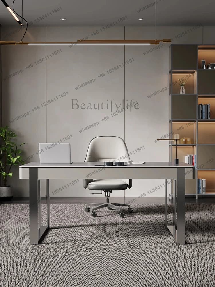 Light luxury rock slab desk Modern simple office Italian minimalist computer desk