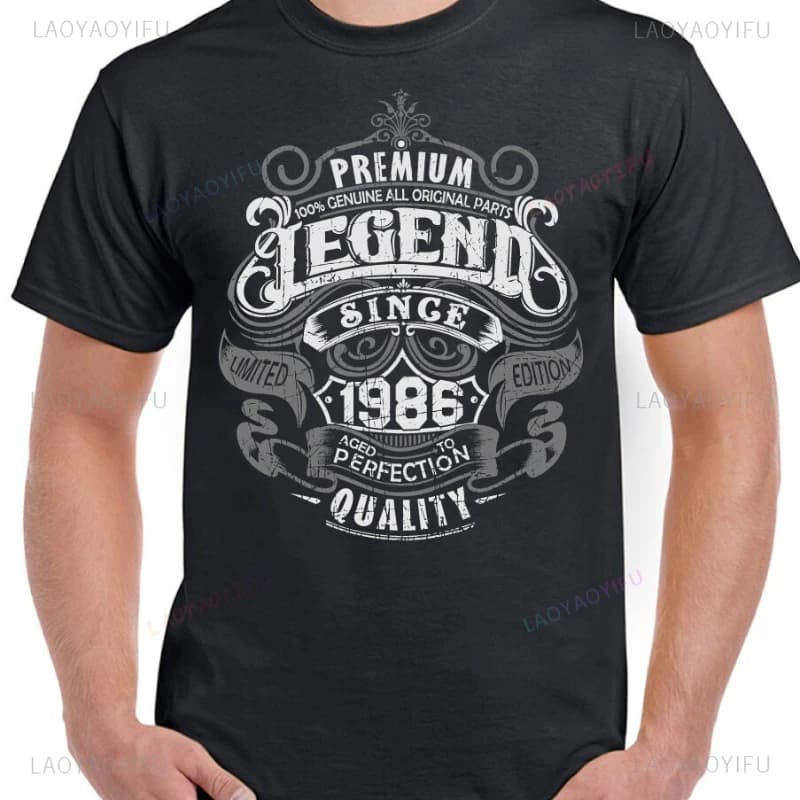 Retro 40th Birthday Shirt 1986 Mens Funny 40-year-old Pattern Tees 1986 Printed T-shirt Short-sleeved Cotton  Retro Streetwear