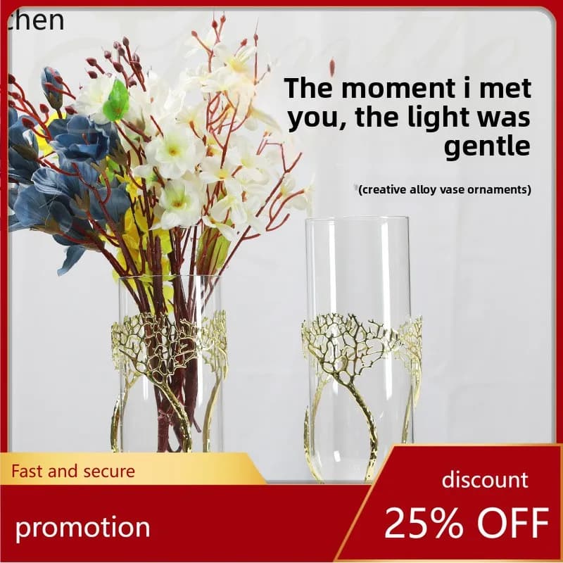 YFY modern metal glass vase - luxury style gold accent for dining table, entryway, or behind tv cabinet - floral decor