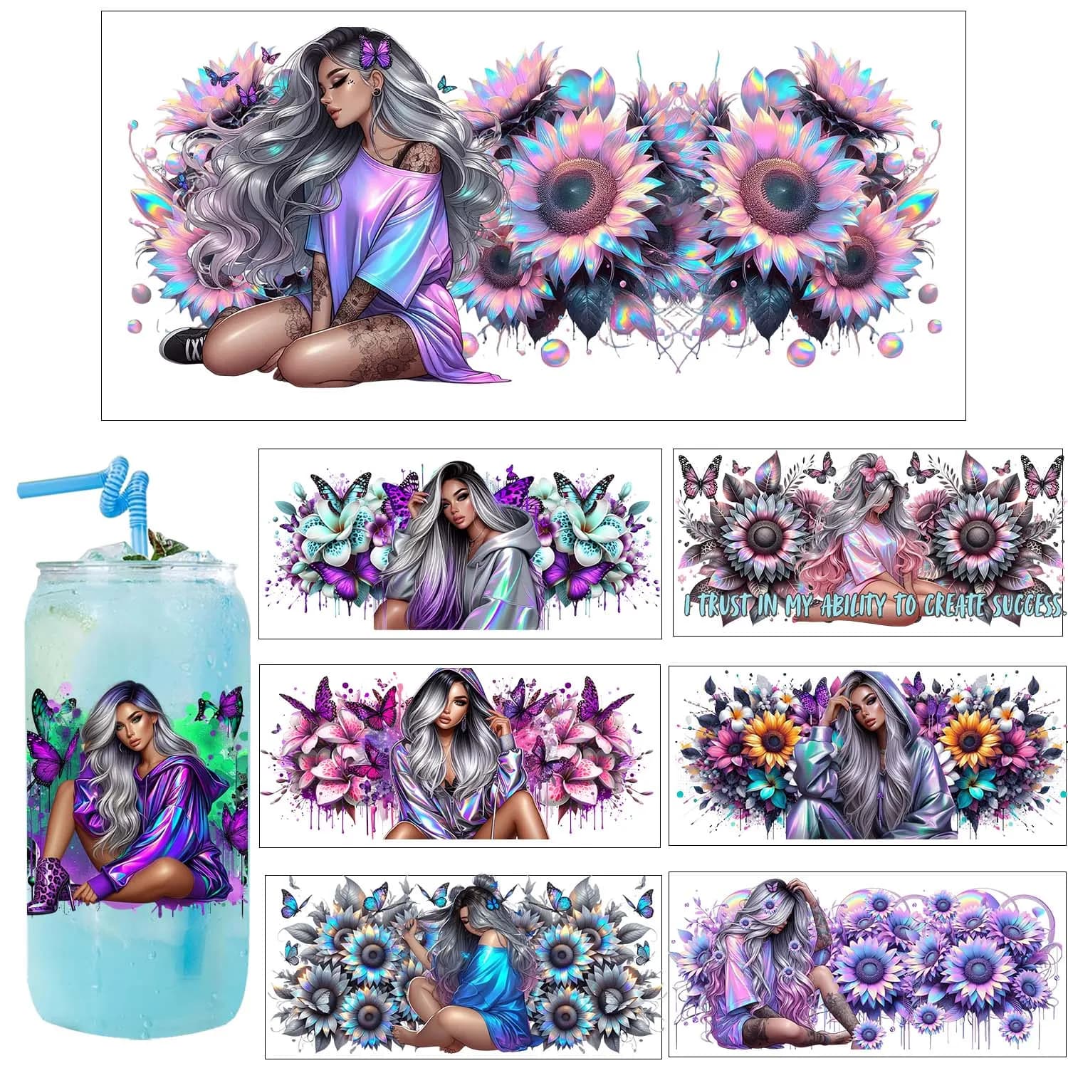 Popular Fashion Trend Hip Hop Girl UV Sticker Party DIY Decals 3D transfers uvdtf tumbler seal stickers 16oz uv dtf cup wraps