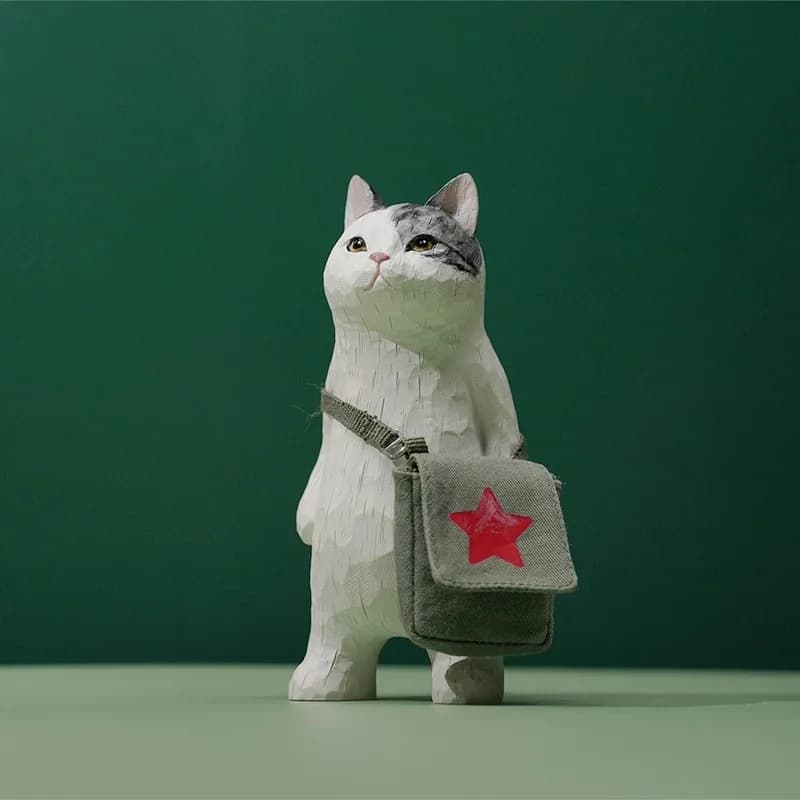 Woodcut cat 3.0 model, simulation cute creative Internet celebrity pet cat figure desktop ornament