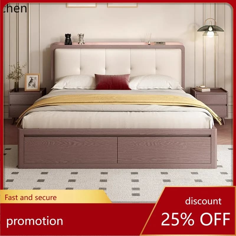 ZML Solid Wood Bed Modern Minimalist Double Bed Master Bedroom Drawer Storage Box Storage Bed