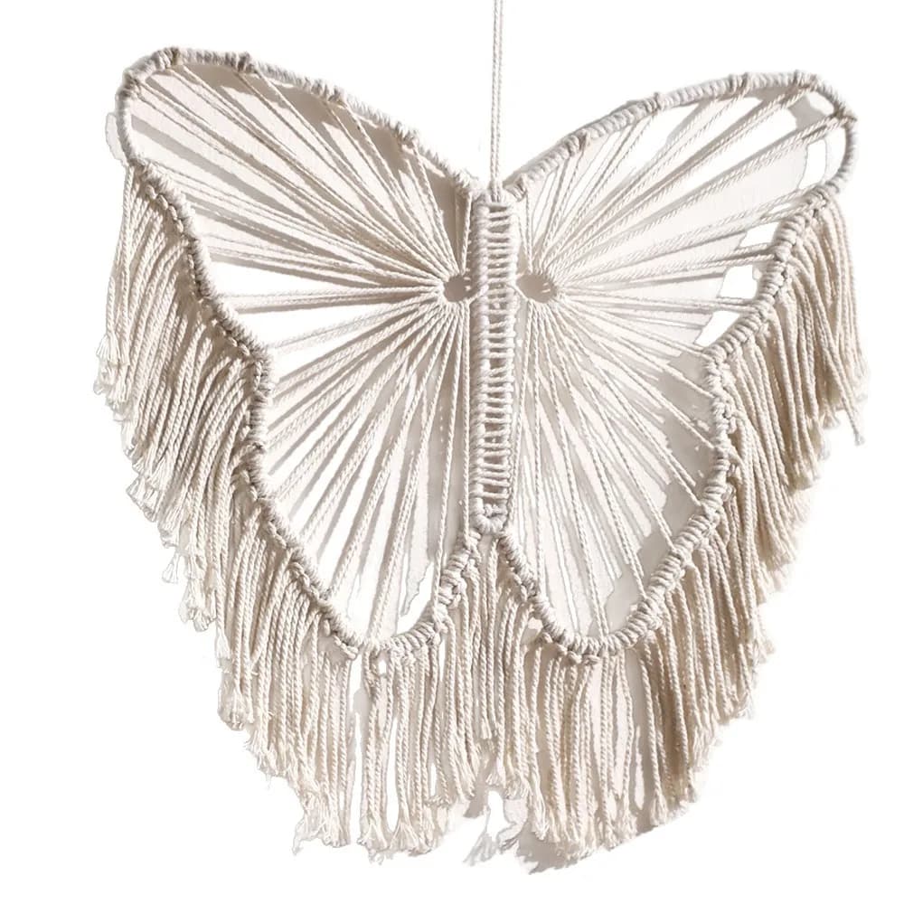 White Macrame Butterfly Wall Hanging Handmade Tassel Decor Boho Art Tapestry for Living Room, Bedroom & Nursery, Wall Decor Gift