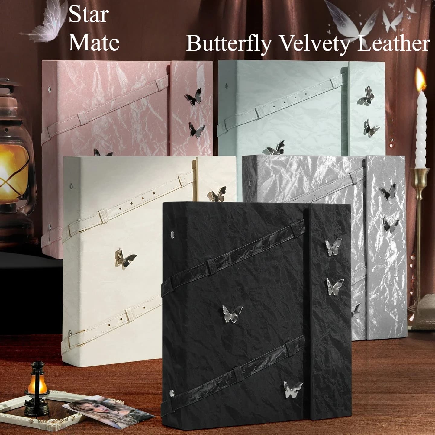 Butterfly A5 Binder Velvety Leather Surface Photo Album Thicken Large Capacity Photo Card Holder Magnetic Book for Pokemon Cards