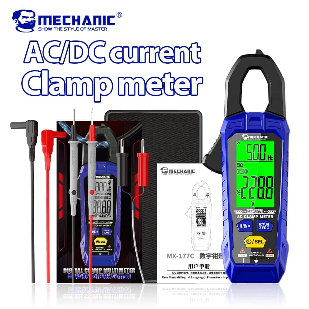 MECHANIC High Precision 200A AC/DC Digital Clamp Meter Multimeter True RMS Ammeter Capacitance Resistance Frequency NCV Tester