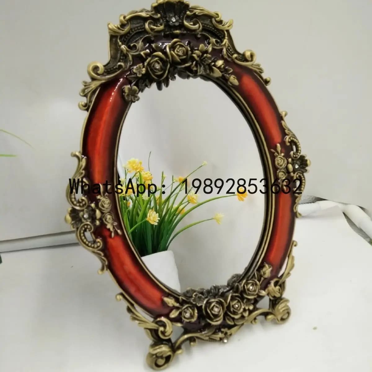 JZ burgundy metal retro European makeup mirror desktop makeup mirror,