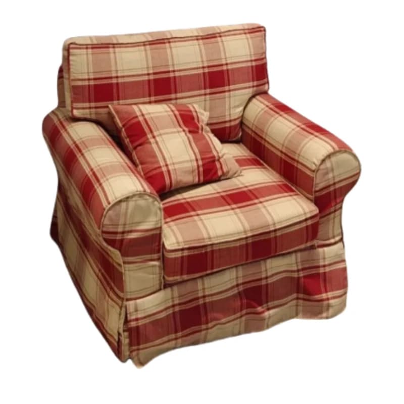 #For Small apartment retro style French Scottish red plaid fabric straight row sofa American country pastoral bed
