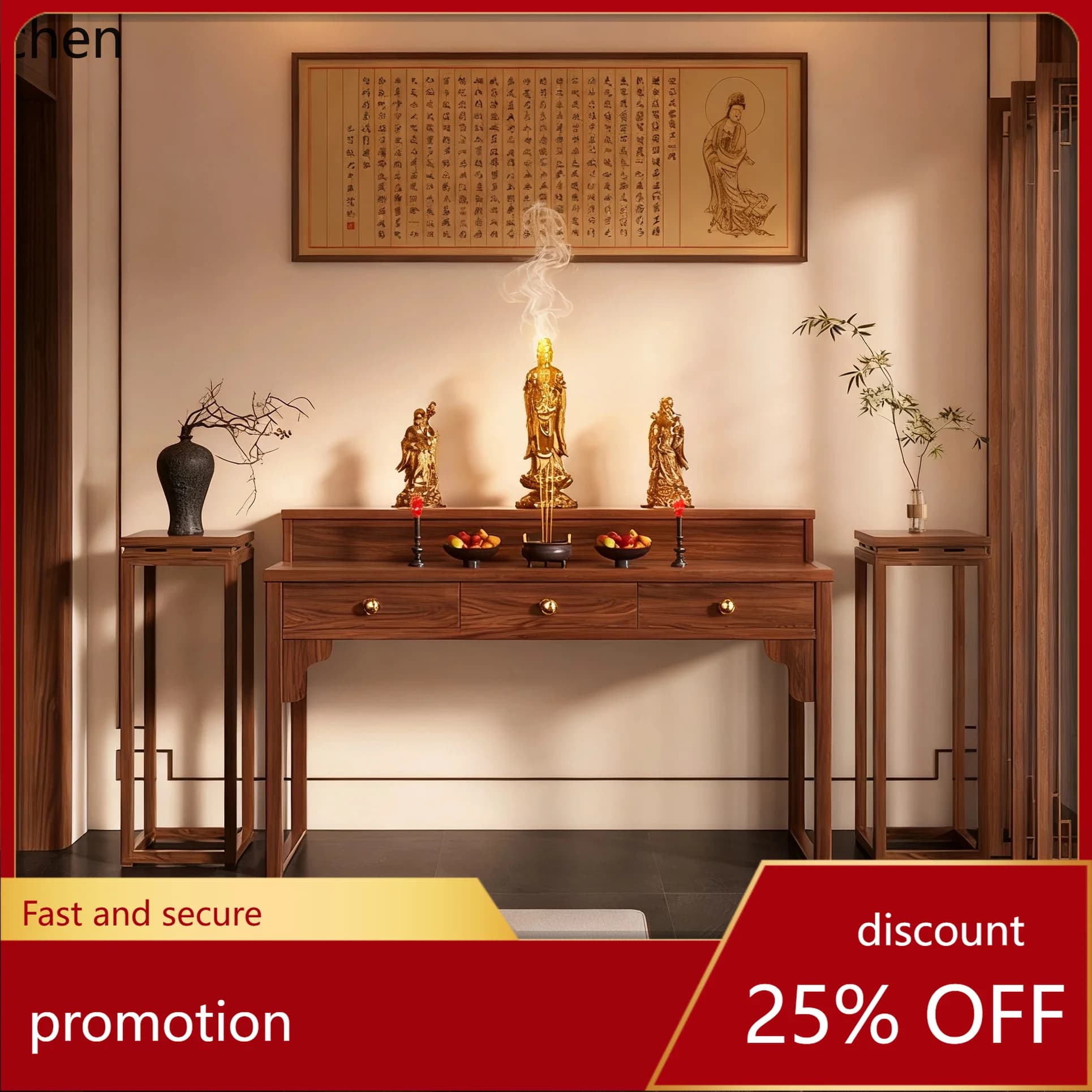 Cz incense table for homesolid wood buddha statue offering table altar offering table shrine god of wealth bodhisattva cabinet