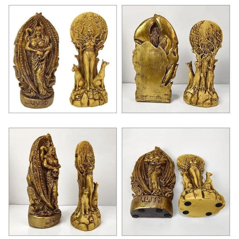 Lilith Resin Statue Gothic Lilith Sculpture for Altar and Tabletop Decoration Inspired By Norse Mythology Gold Garden Sculpture
