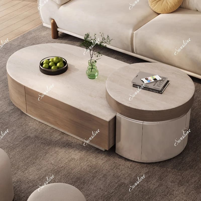 Retractable living room household modern simple rock slab high-end light luxury Kung Fu tea table