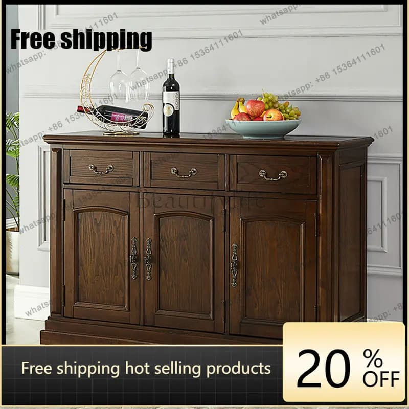 JJ   American all-solid wood dining side cabinet solid wood door tea locker spot custom color