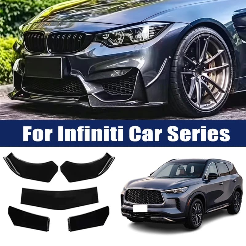 5Pcs Front Bumper Lip Body Kit, ABS Spoiler Splitter Canard For Infiniti Q50 Q60 Q70 QX50 QX55 QX60 QX80 FX G M I30 QX4
