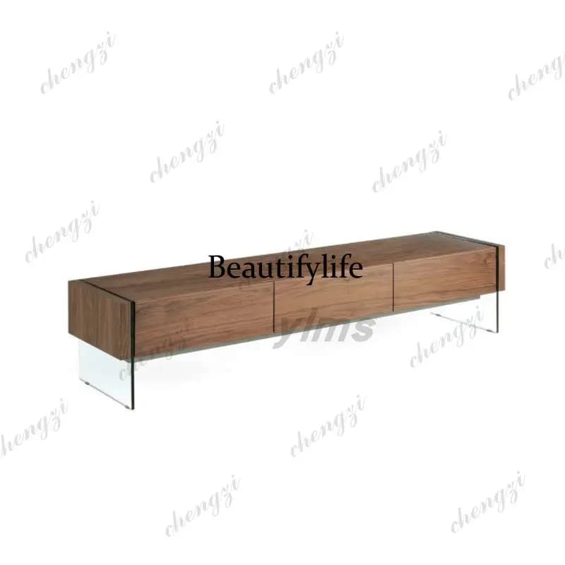 Italian minimalist solid wood floating TV cabinet, North American black walnut light luxury living room