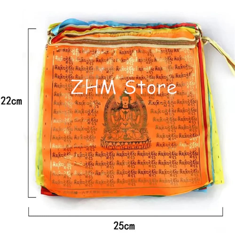 Tibetan Buddhism Om Mani Pedme Hong Prayer Flag Silk Five Colors Print 5 Meters 21 Pcs/String Religious Luck Flags Scriptures