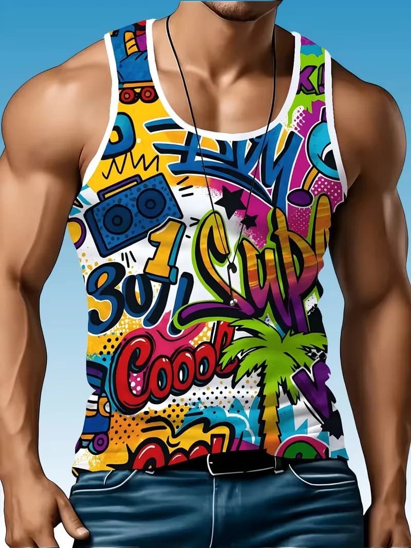 Men's Quiksilver 1969 Logo Print Tank Top Black Summer lightweight and Breathable Casual Sleeveless Men's T-Shirts and Tank tops