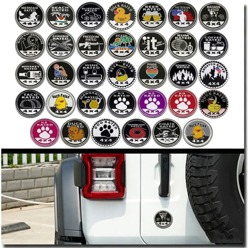 3D Aluminum 4x4 Rated Car Emblem for Jeep Wrangler - Duck/Beach/Badass Logo, Off-Road Badge for JL/JK/TJ, Auto Styling Decal