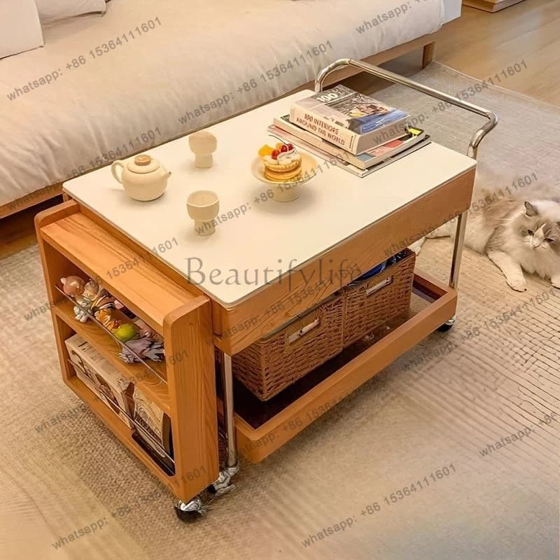 Cooking tea around the stove Solid wood household cart Japanese sofa living room telescopic small apartment
