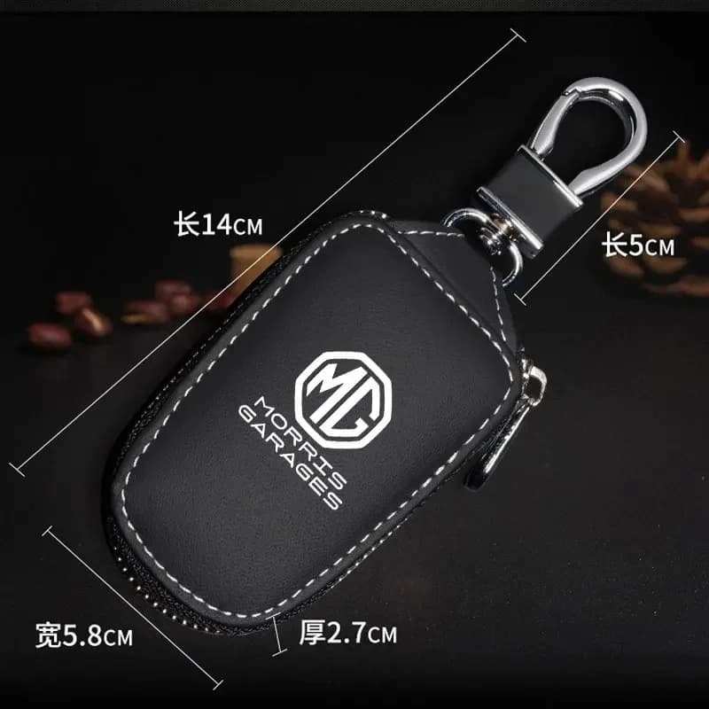 MG Logo Leather Car Key Case Fit ZS EV HS GT One, Remote Key Fob Protective Wallet Bag Keychain Pendant Vehicle Accessory