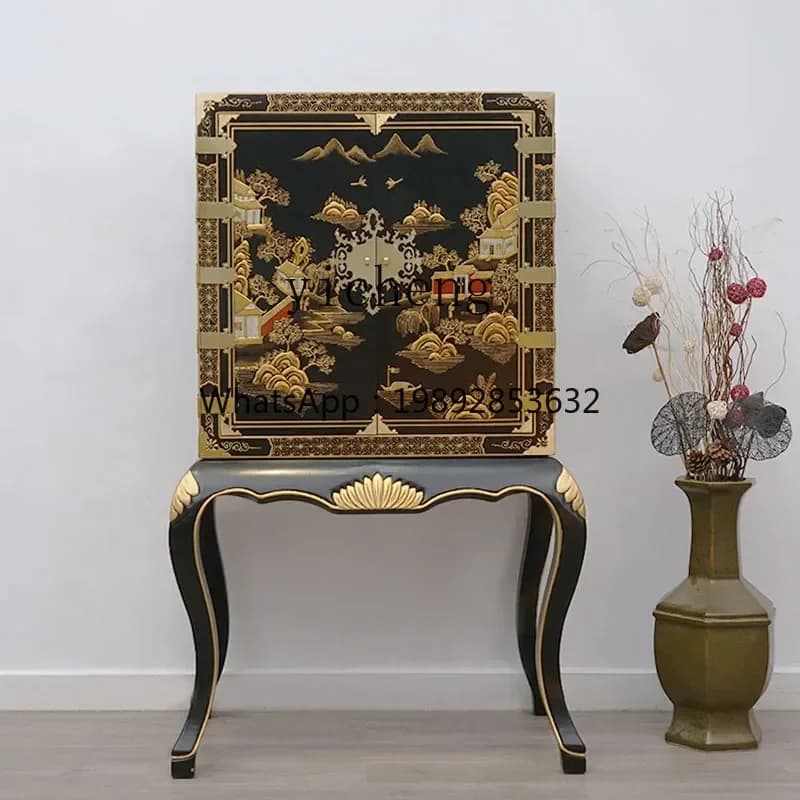 TQH new Chinese solid wood porch cabinet entry partition cabinet light luxury large capacity elm living room side cabinet