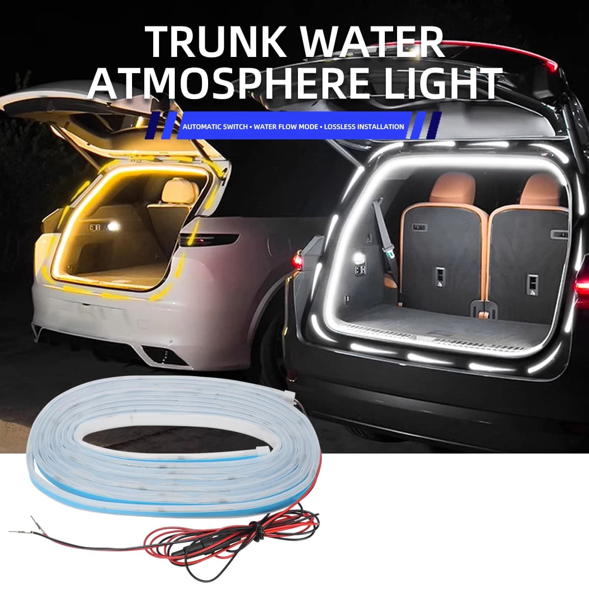 3set 2m/4m Car Trunk Light Strip Flexible Scan Soft Led Light Strip Hidden Trunk Automatic Induction Lamp Universal for SUV MPV