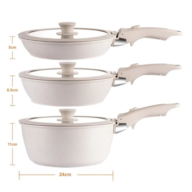 Removable household non-stick frying pan, wok, pot set, induction cooker, gas stove 3piece