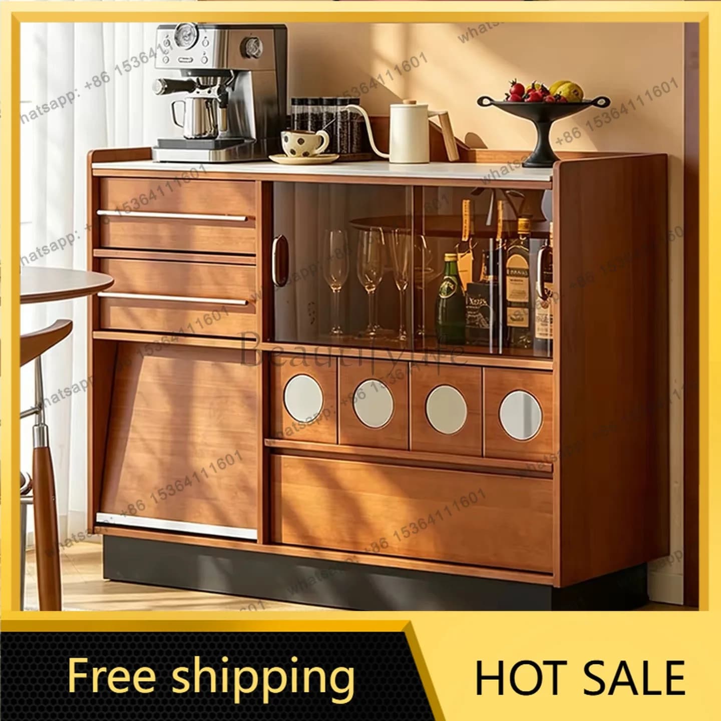 FG medieval style solid wood dining side cabinet living room wall integrated locker