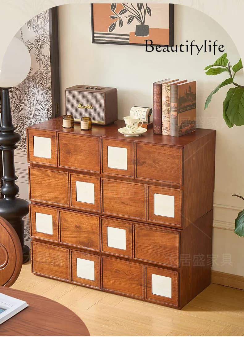 French antique module combination cabinet retro solid wood red oak card door cabinet designer fashion
