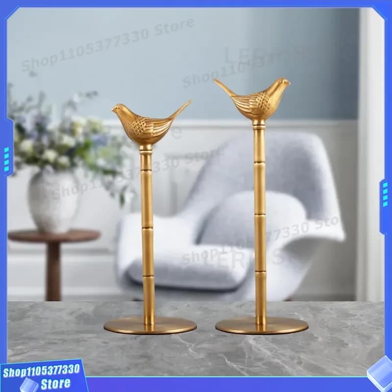 Nordic Light Luxury Bamboo Bird Tissue Holder Retro Brass Kitchen Roll Paper Storage Desktop Handicraft Ornament For Entrance