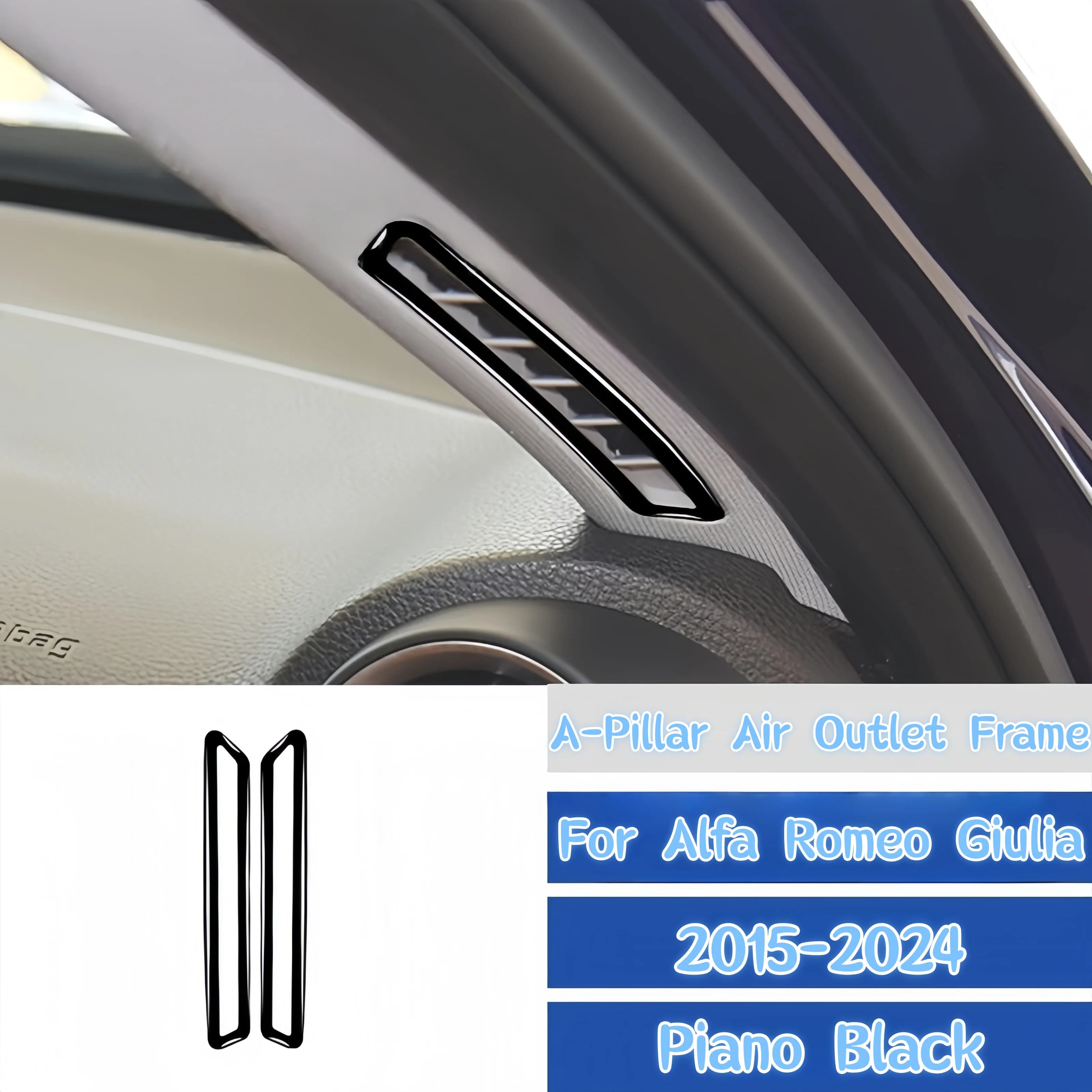 For Alfa Romeo Giulia 2015-2024 Piano Black Car A-pillar Air Outlet Frame Trim Cover Decoration Stickers Interior Accessories