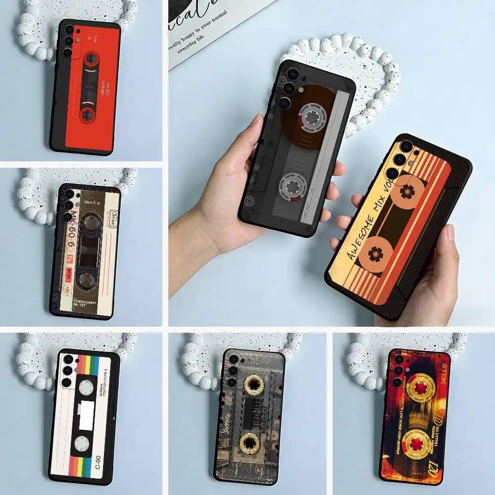 Retro Magnetic Radio Tape Black Soft Silicone Phone Case for Samsung S25, S24, S21, S22, S23, S30, Ultra, S20, Plus, FE, Lite