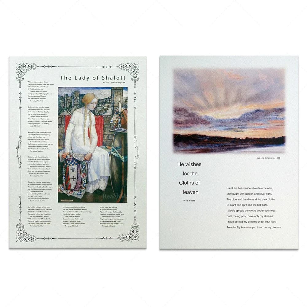 Poetry: The last romance of WB Yeats. "Mrs. Charlotte" selects Alfred Tennyson's verses. Edward Reginald Frampton Printed poster